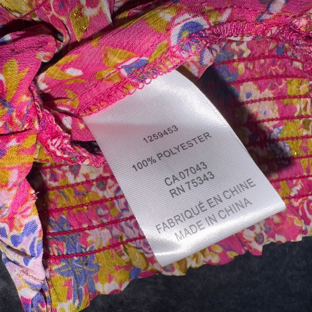 Joie Pink Floral Smocked Waist Blouse Metallic Gold Accents XS 1259453 - Picture 5 of 11
